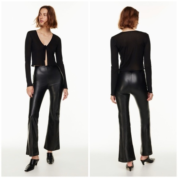 ARITZIA Wilfred Roma High Waisted Vegan Leather Flare Pant In Black - Picture 1 of 5